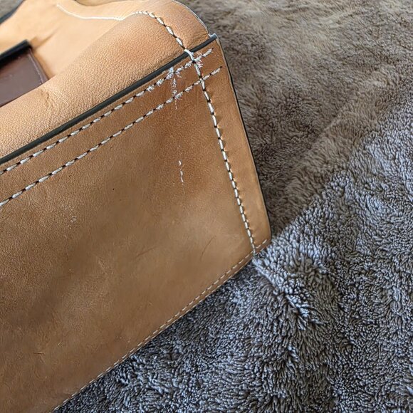 Coach Bleecker Riley 30150 Colorblock Leather Satchel Tote Bag Tan Black White - Picture 6 of 16